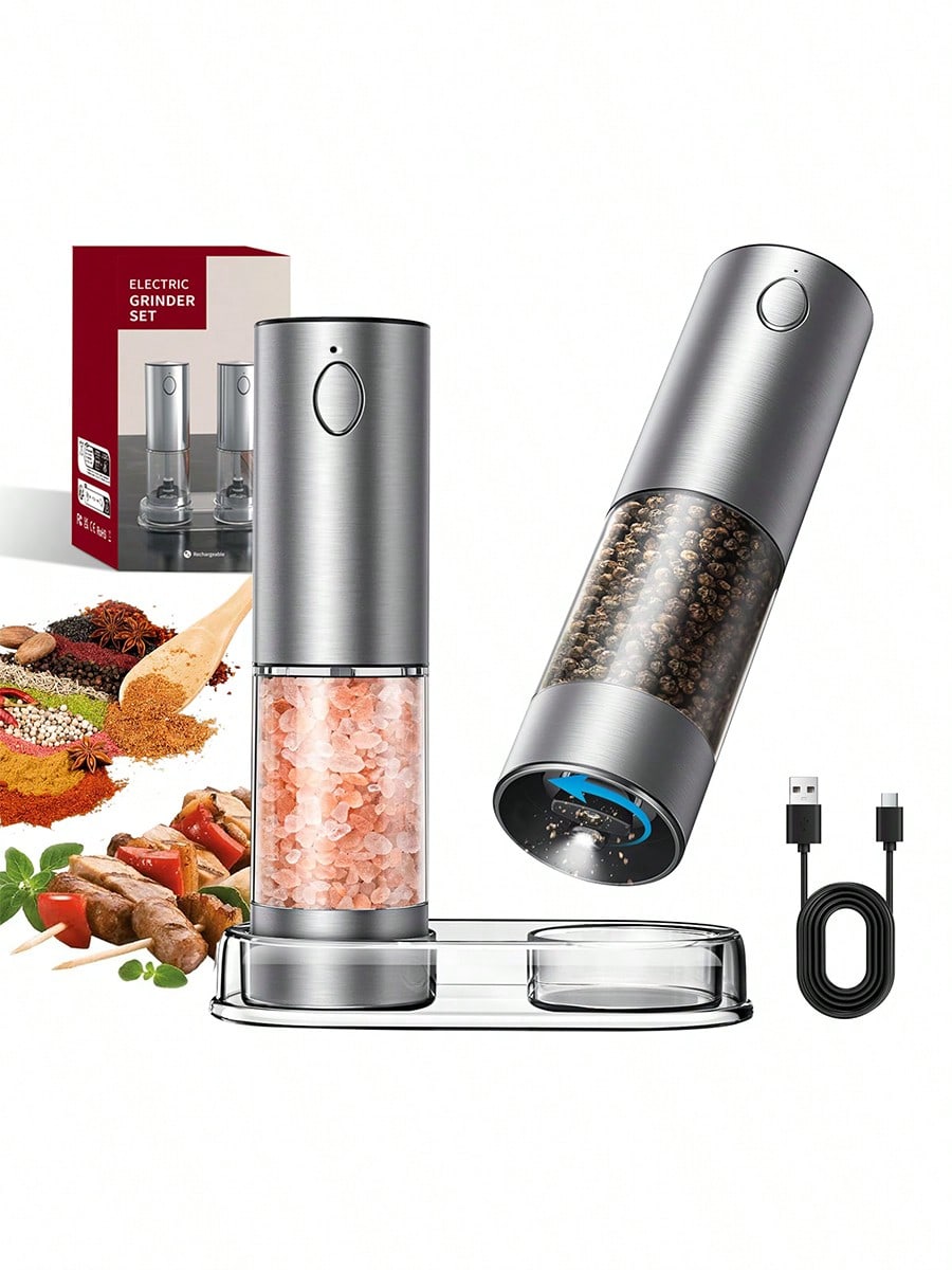 Kitchen Gadgets Ideas - 2-delige elektrische zout- en pepermolenset, USB-oplaadbaar,