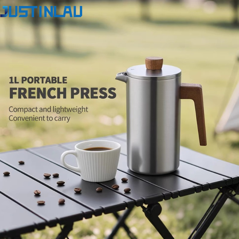 French Press Coffee Maker - JUSTINLAU 1000ml RVS French Press Pot