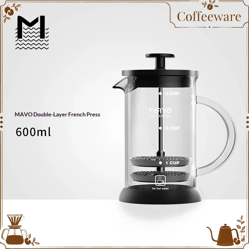 French Press Coffee Maker - MAVO French Press Koffiezetapparaat Dubbel Mesh
