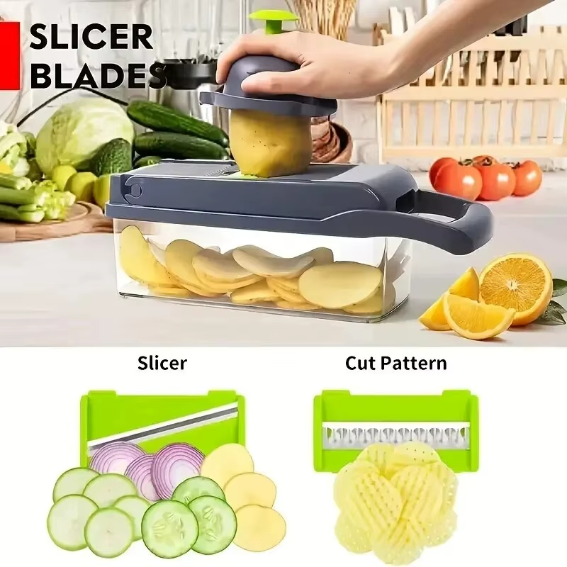 Household Kitchen Gadgets Vegetable Cutter Silk Cutter - Luxe groentesnijder - meerdere accessoires (messen/borstel/mandje),